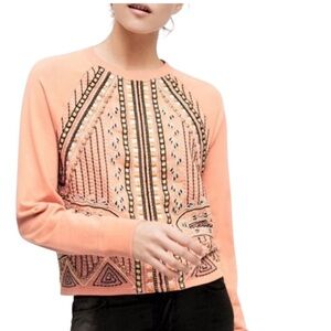 Anthropologie Akemi + Kin Boho Beaded Embroidered Cotton Sweatshirt Top Medium